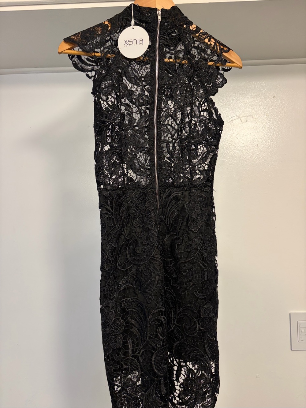 Xenia Boutique Black Lace Midi Dress with High Neck - Picture 6 of 13